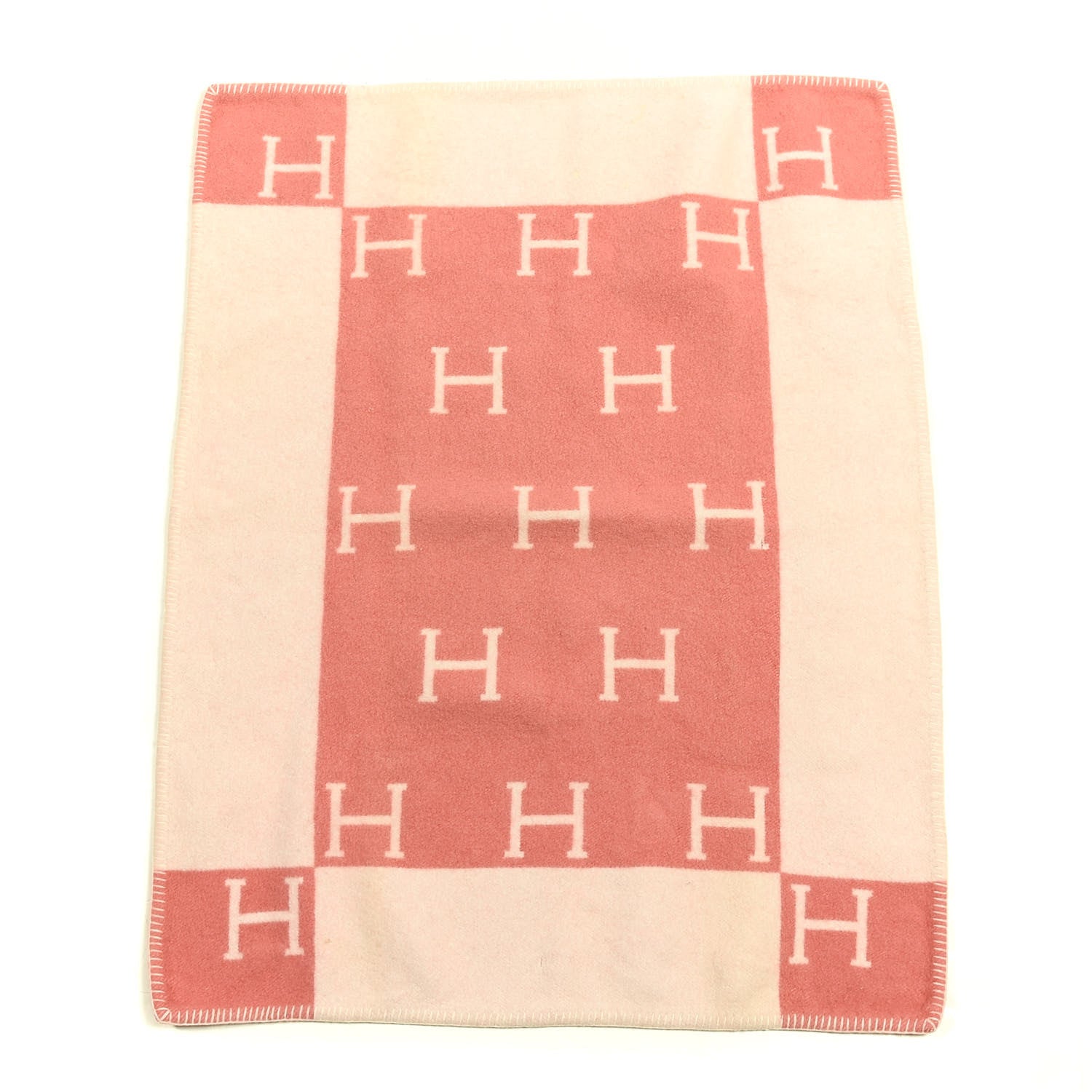 Hermes Wool Cashmere Avalon Baby Blanket Rose Airelle White 1 of 4