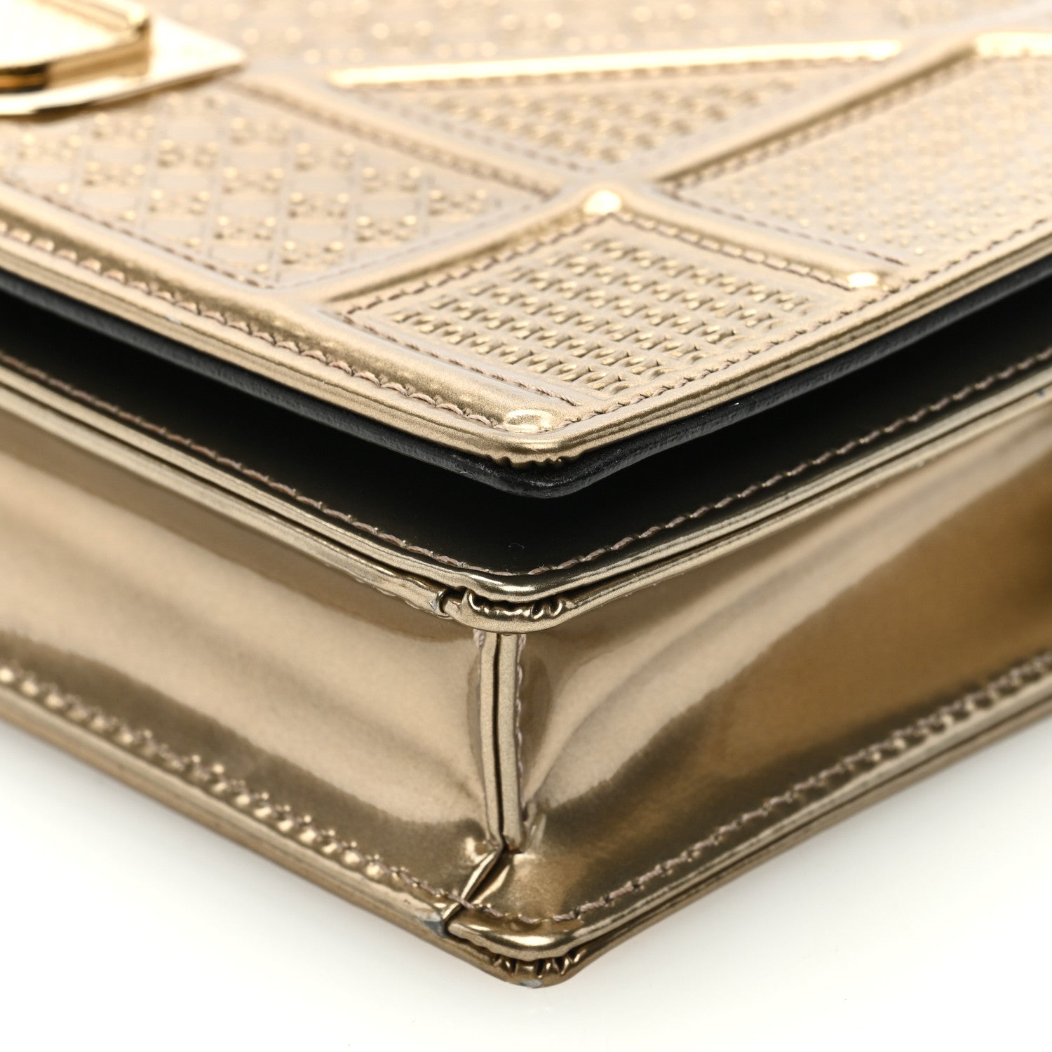 Christian Dior Metallic Patent Micro-Cannage Diorama Wallet on Chain Pouch Gold 9 of 9