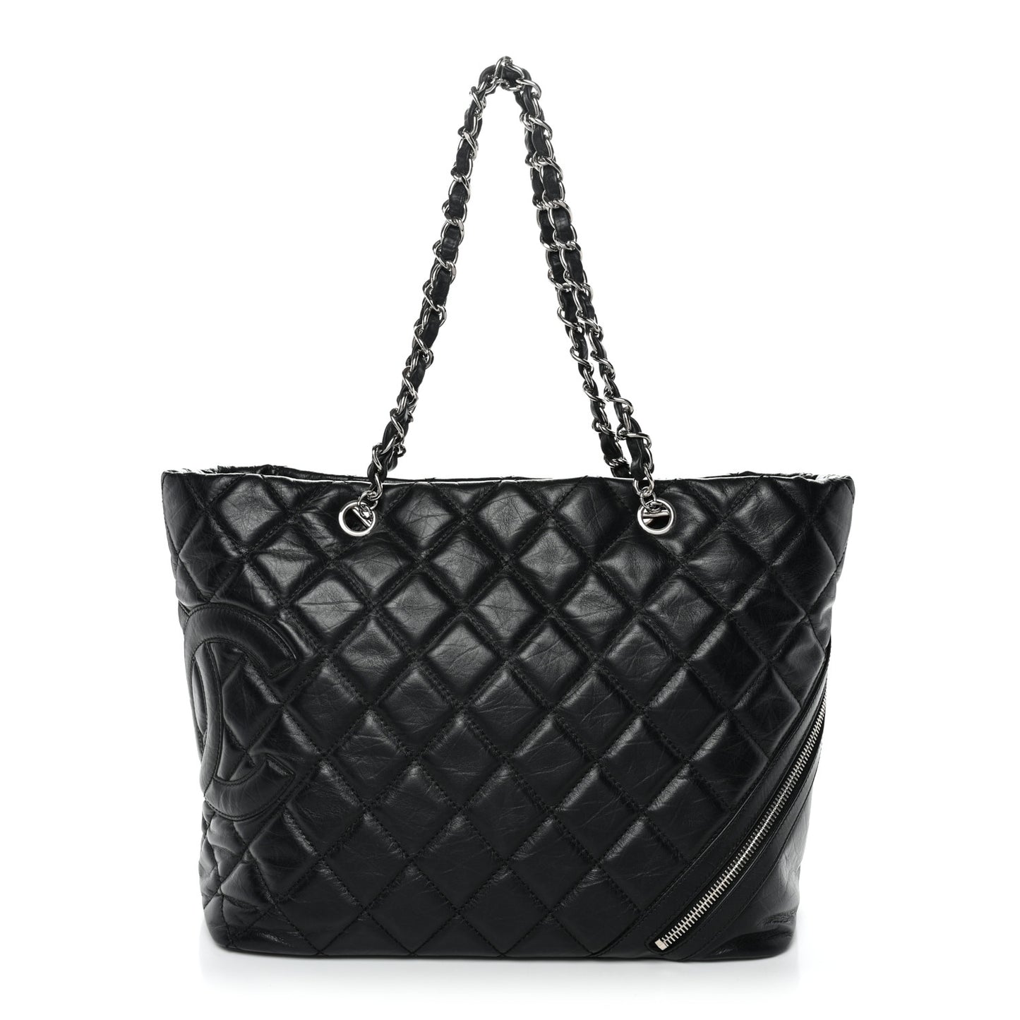 Aged Calfskin Quilted Large Cotton Club Tote Black