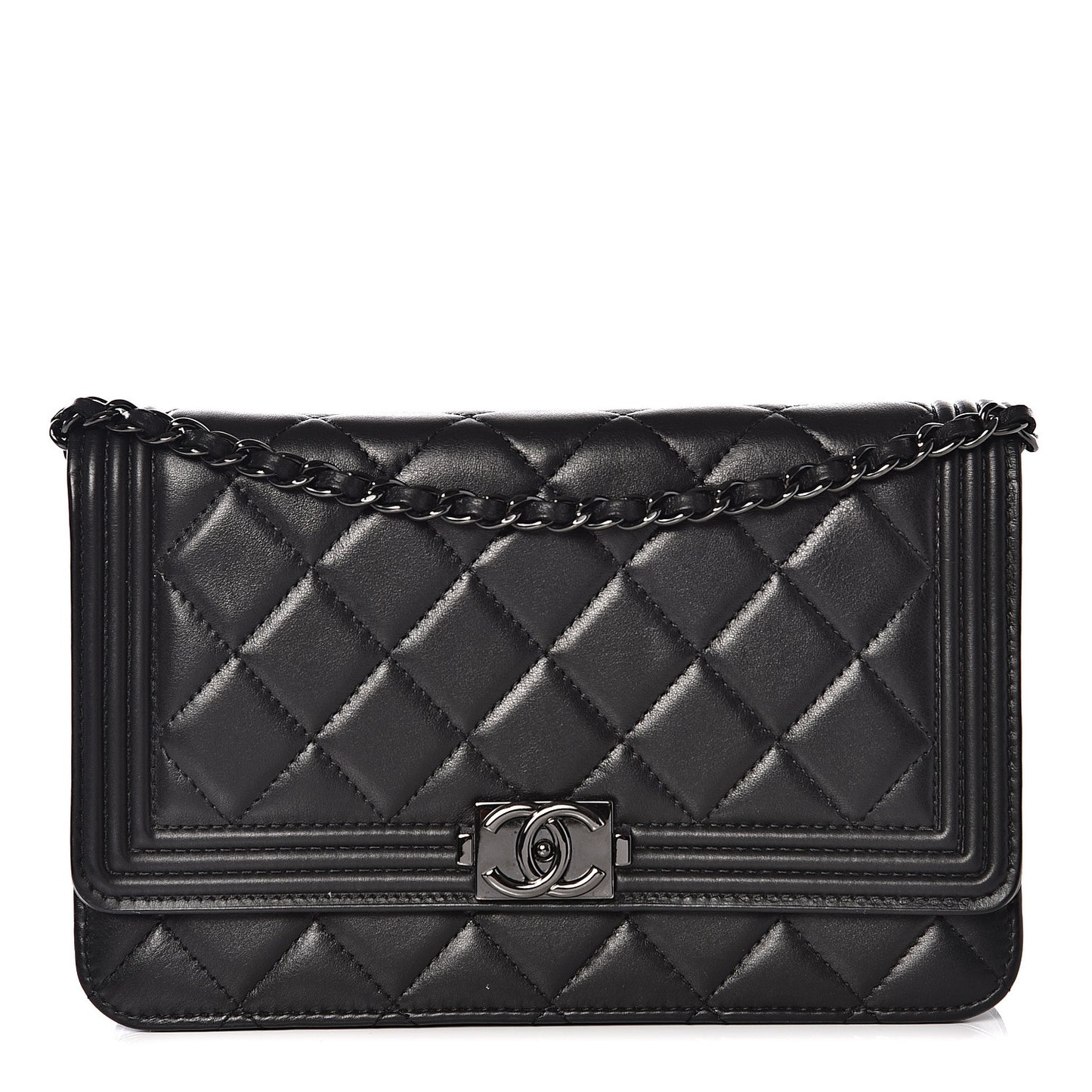 Calfskin Quilted Boy Wallet On Chain WOC So Black