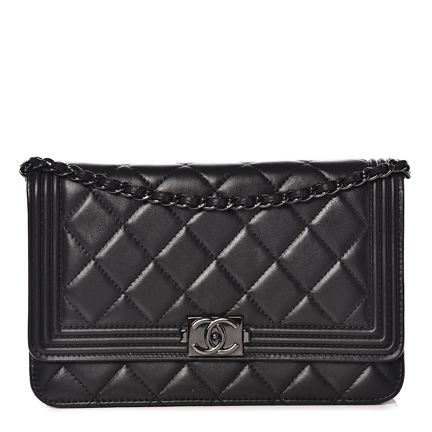 Chanel Calfskin Quilted Boy Wallet On Chain WOC So Black 1 of 12
