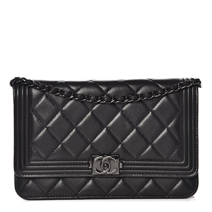 Chanel Calfskin Quilted Boy Wallet On Chain WOC So Black 1 of 12