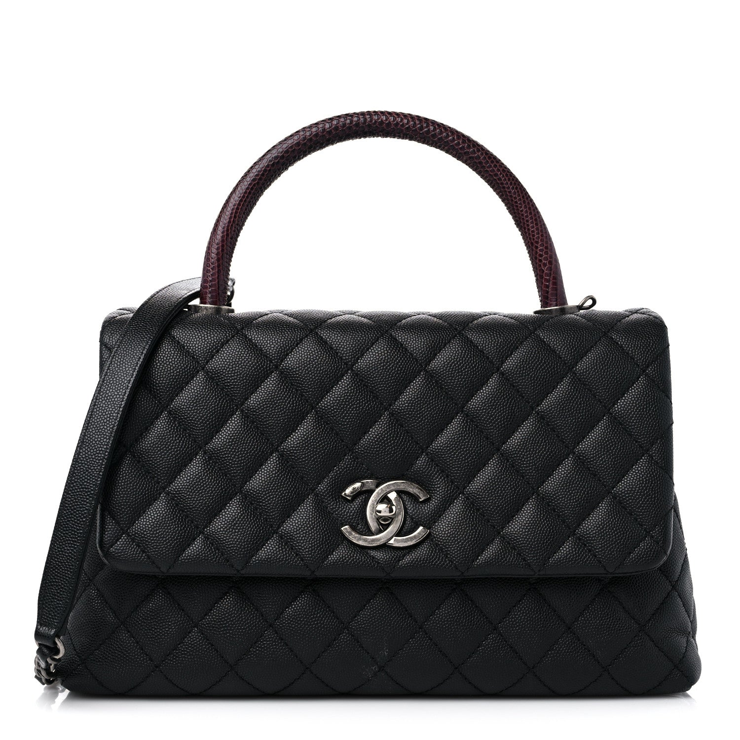 Chanel Caviar Lizard Embossed Quilted Small Coco Handle Flap Black 1 of 15
