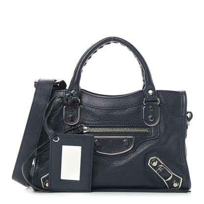Balenciaga Chevre Silver Metallic Edge Hardware Mini City Bleu Nuit Dark Sea 1 of 4