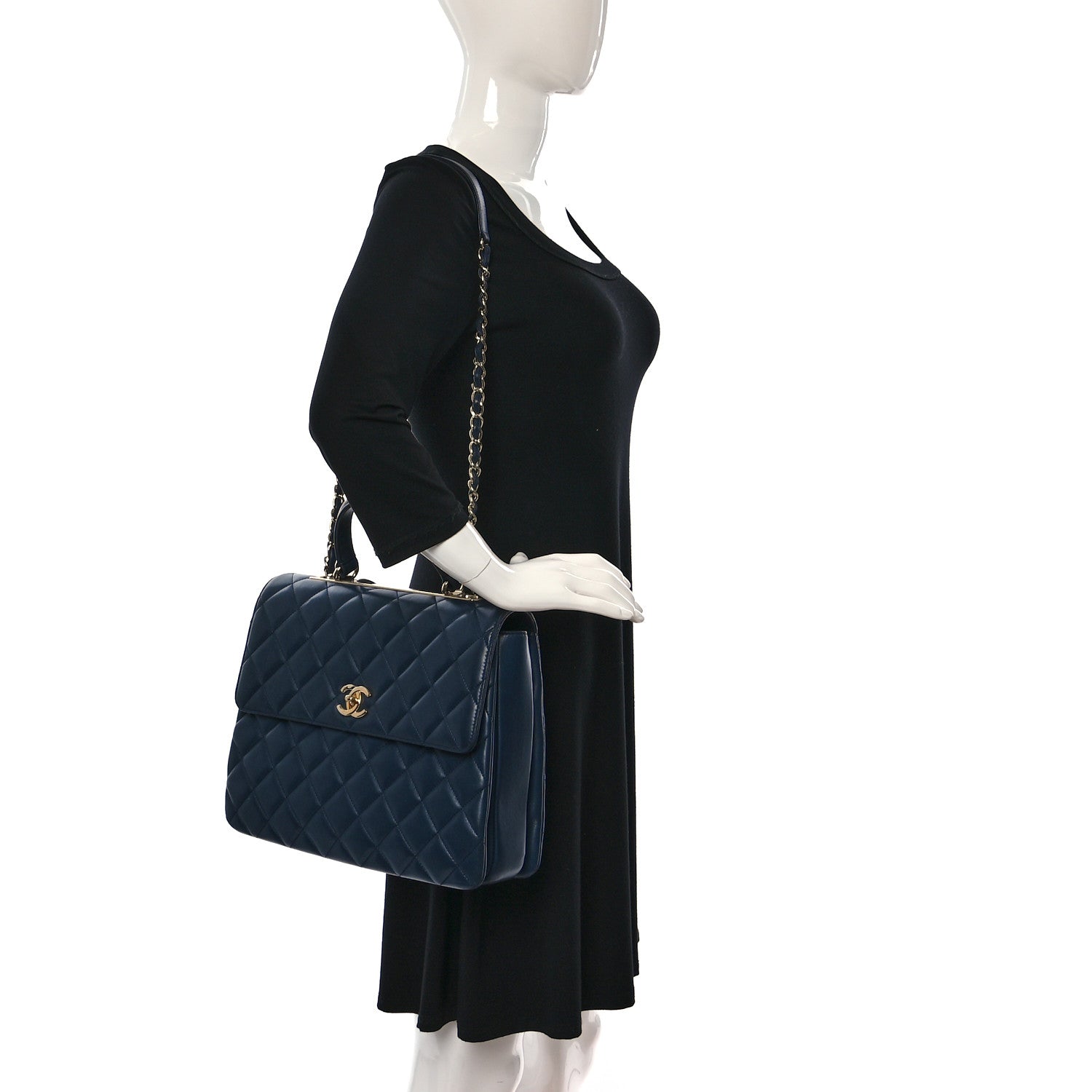 Chanel Lambskin Quilted Large Trendy CC Flap Dual Handle Bag Navy Blue 2 of 9