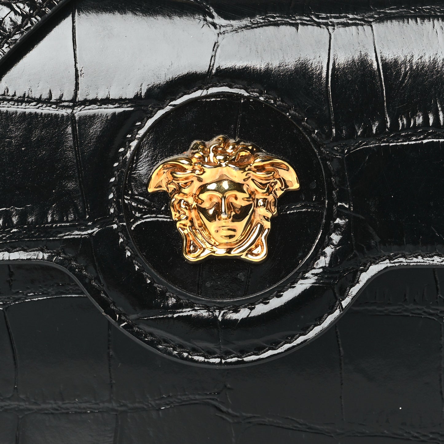 Patent Crocodile Embossed Mini La Medusa Bag Black