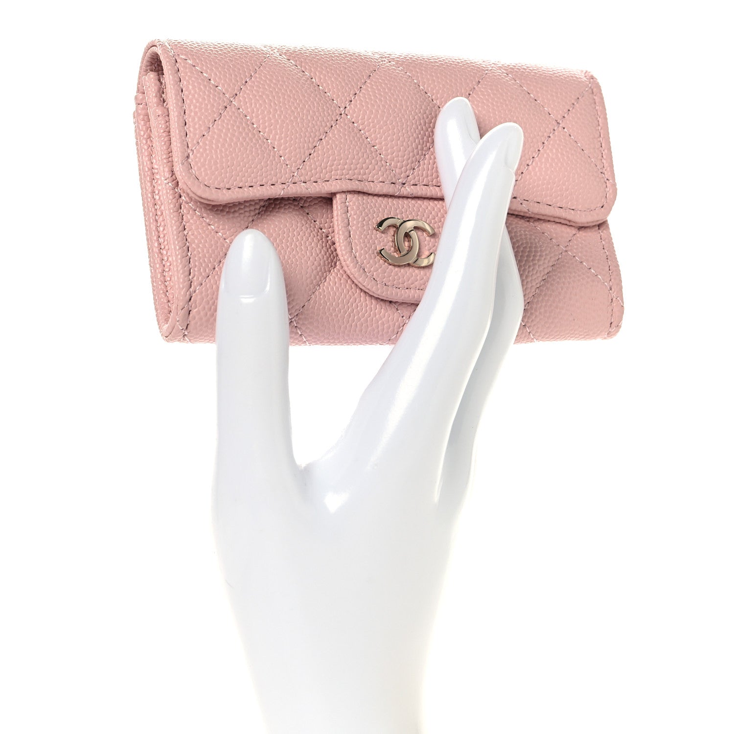 Chanel Caviar Quilted Flap Card Holder Wallet Light Pink 2 of 9