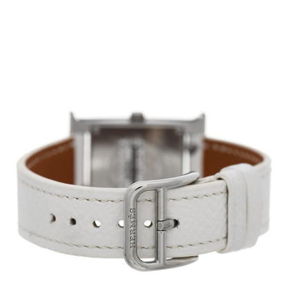 Hermes Stainless Steel Epsom Lacquer 21mm Heure H Hour Quartz Watch Blanc 3 of 5