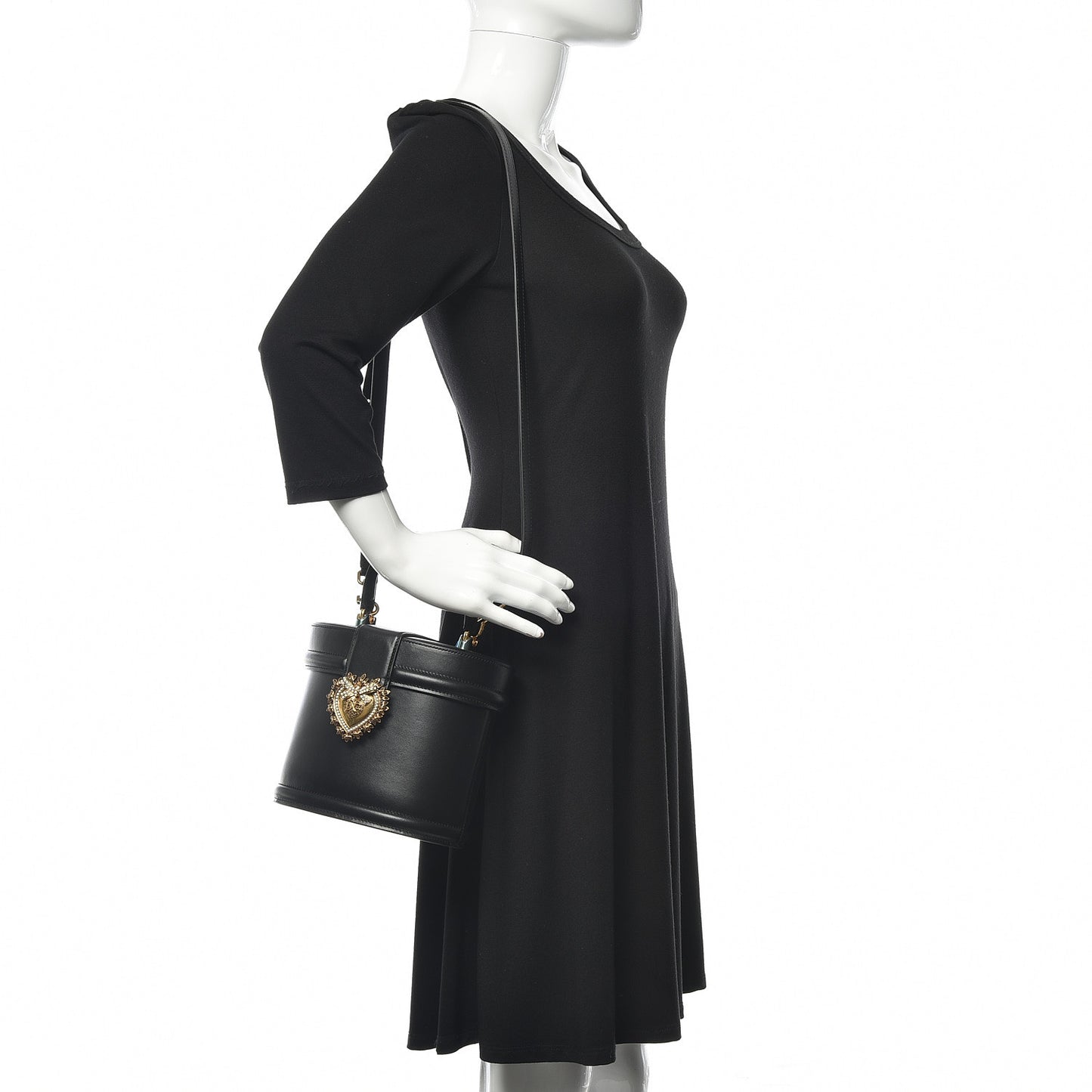 Smooth Calfskin Devotion Bucket Top Handle Bag Black