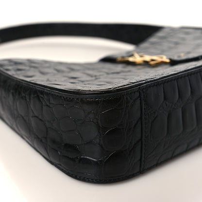 Saint Laurent Calfskin Crocodile Embossed Le 5 A 7 Hobo Black 8 of 10