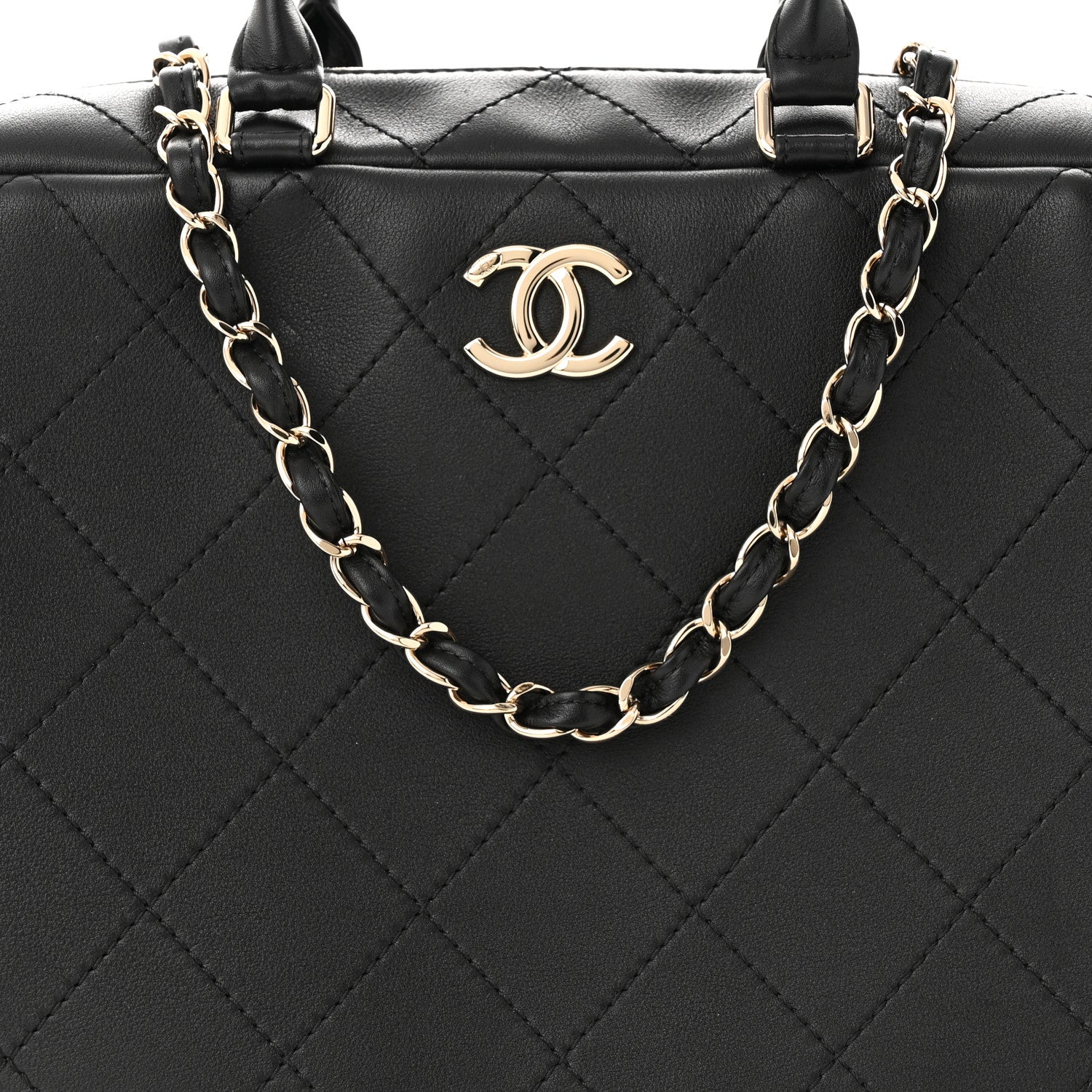 Chanel Calfskin Diamond Stitched Top Handle Bowling Bag Black 8 of 10