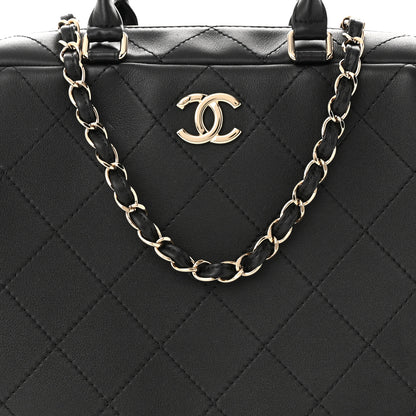 Chanel Calfskin Diamond Stitched Top Handle Bowling Bag Black 8 of 10