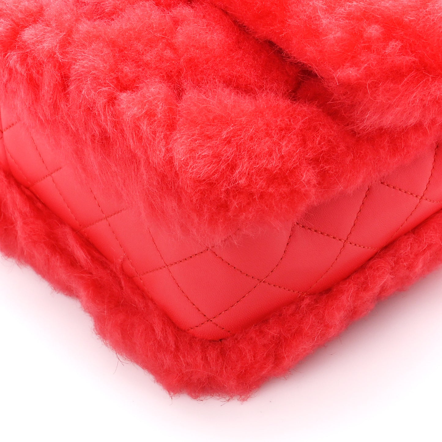 Shearling Lambskin Quilted Flap Bright Red