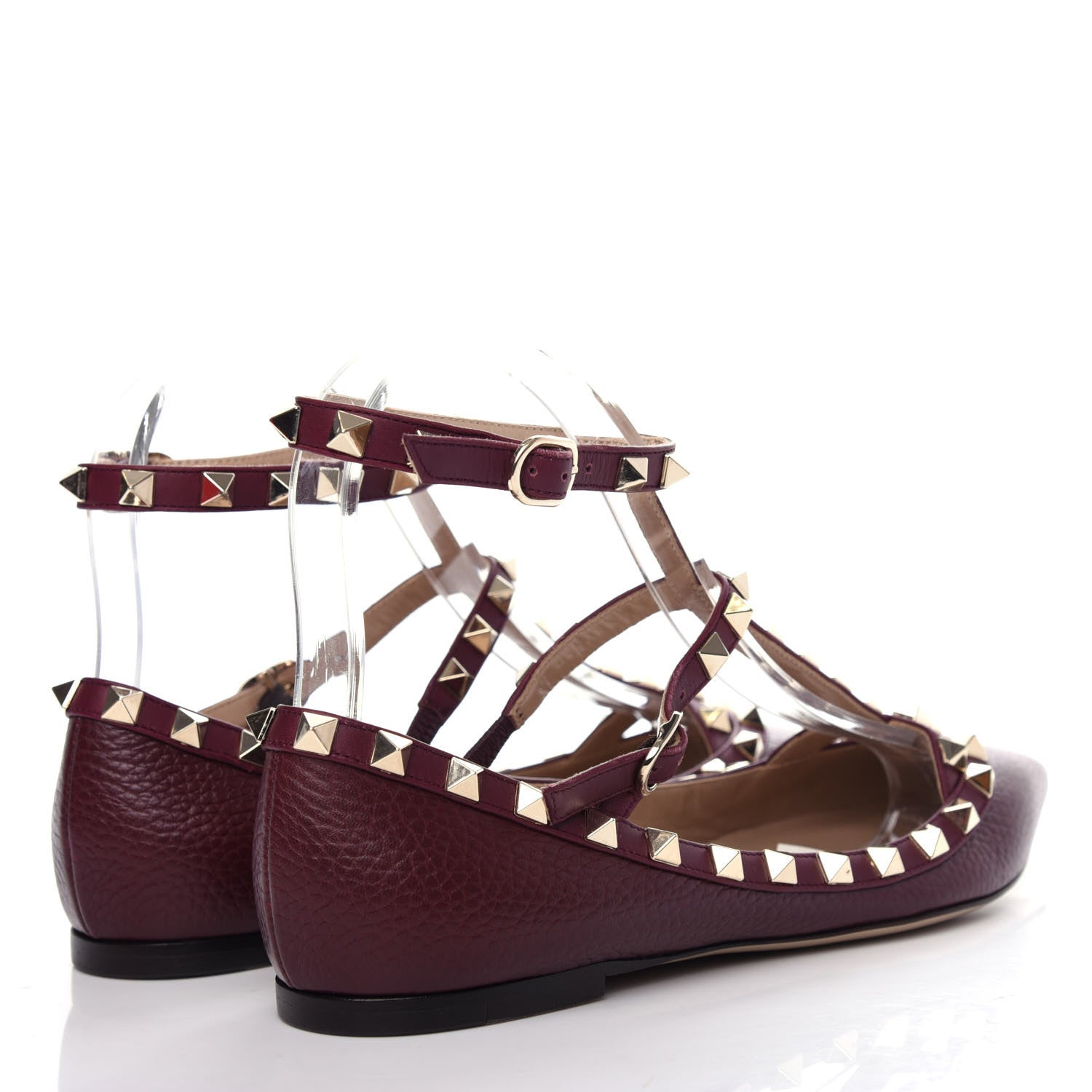 Valentino Garavani Pebbled Calfskin Rockstud Cage Ballerina Flats 36.5 Rubin 4 of 10