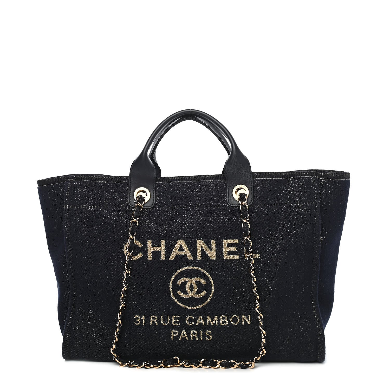 Chanel Lurex Canvas Medium Deauville Tote Navy Blue Gold 1 of 9