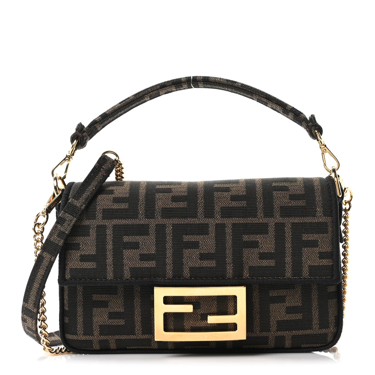 Fendi Fabric Jacquard FF 1974 Mini Baguette Tobacco Moro Black 1 of 10
