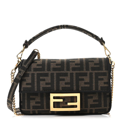 Fendi Fabric Jacquard FF 1974 Mini Baguette Tobacco Moro Black 1 of 10