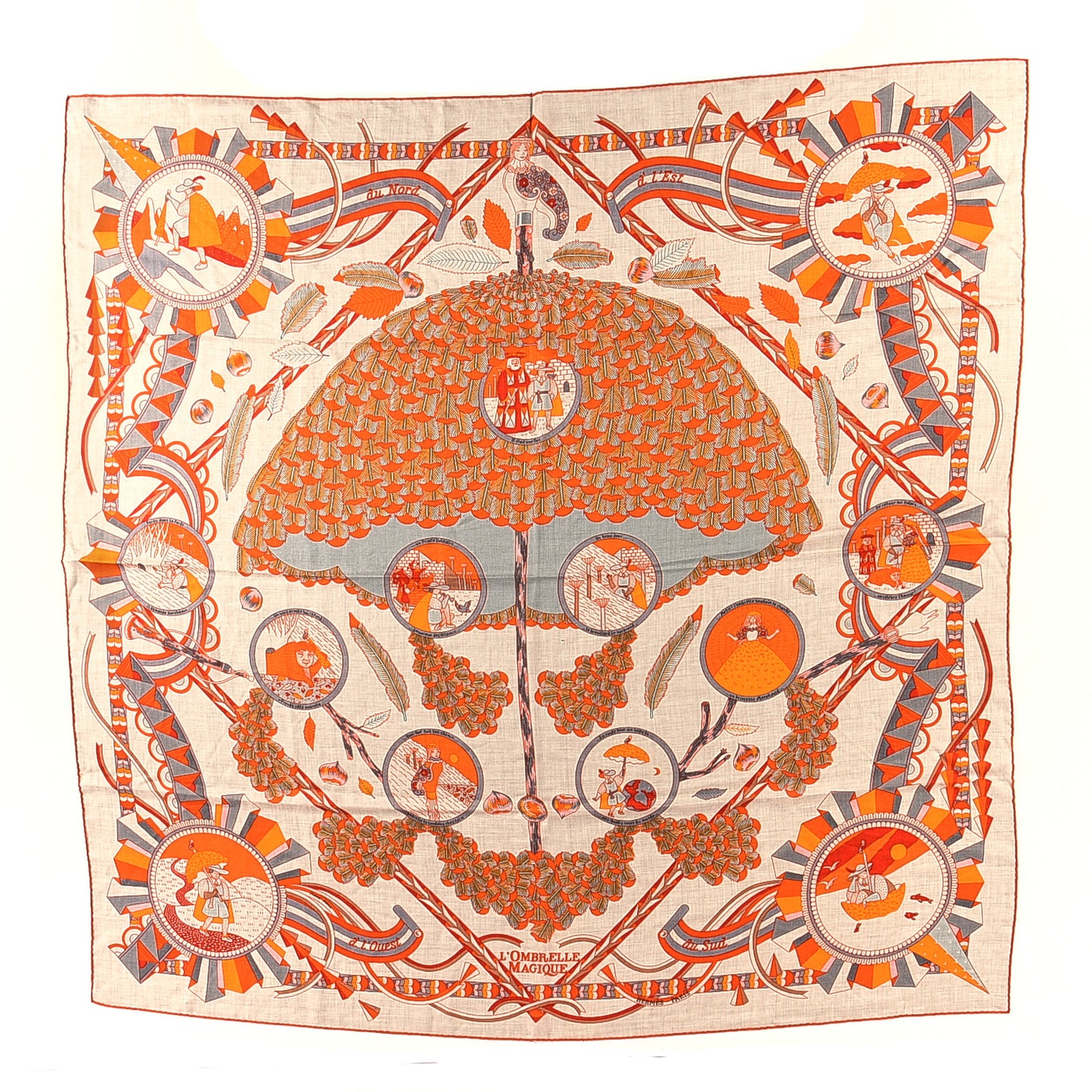 Cashmere Silk L'Ombrelle Magique Shawl 140 Naturel Orange Gris