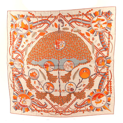 Hermes Cashmere Silk L'Ombrelle Magique Shawl 140 Naturel Orange Gris 1 of 3