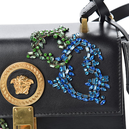 Versace Nappa Crystal Embroidered Alphabet Icon Flap Black 13 of 15