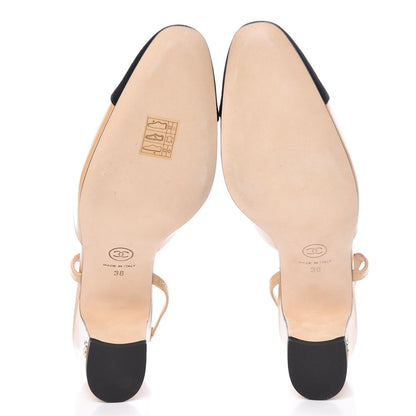 Chanel Goatskin Grosgrain Cap Toe CC Slingback Pumps 38 Beige Black 5 of 8