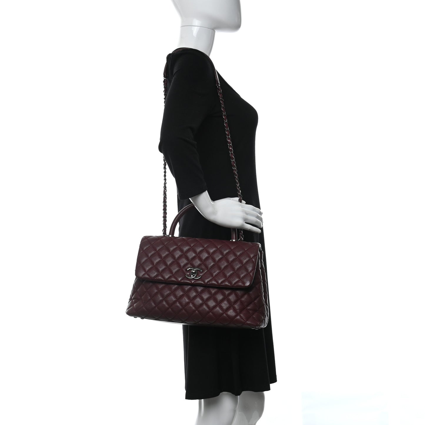 Caviar Quilted Medium Coco Handle Flap Burgundy
