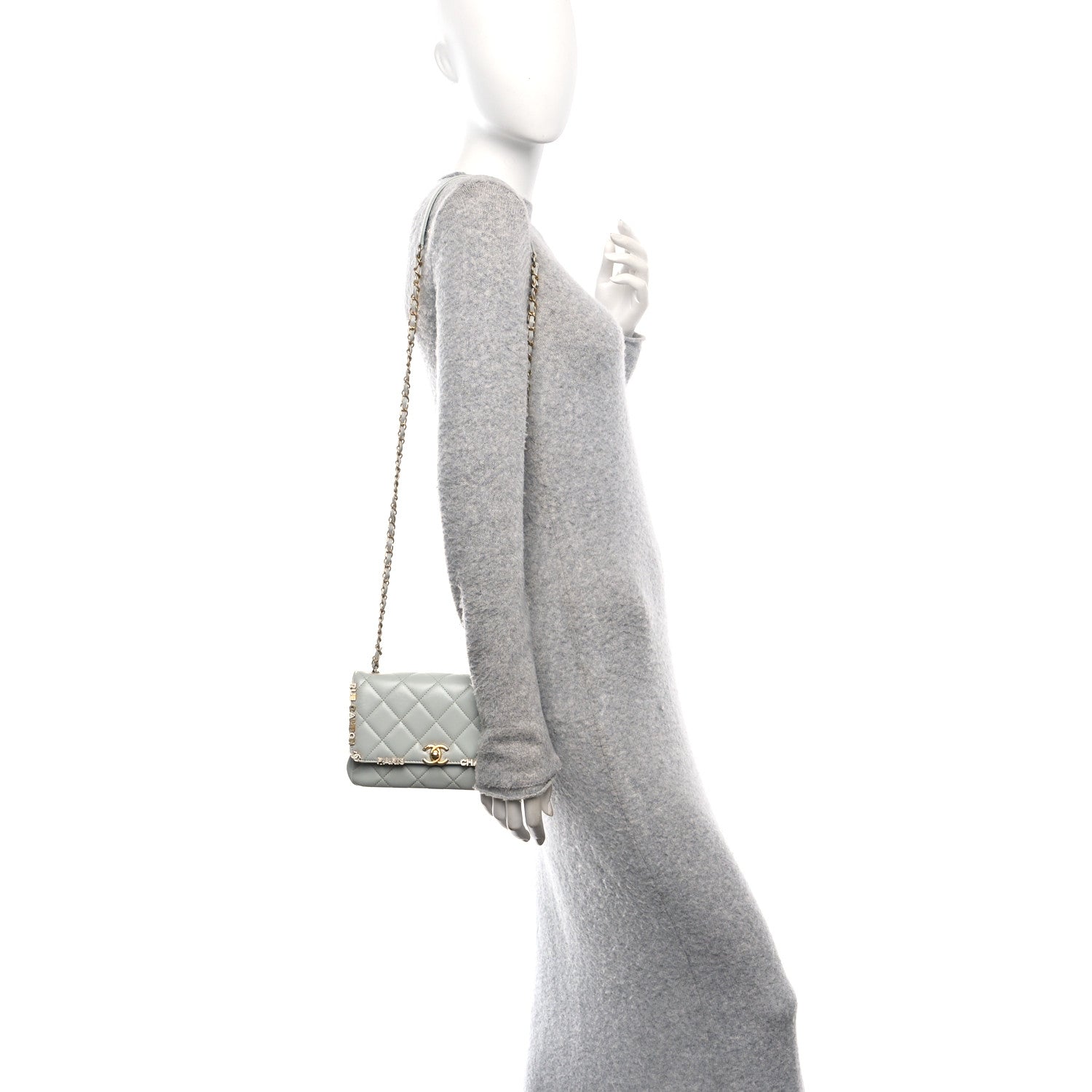 Chanel Lambskin Enamel Strass Quilted Mini Paris Monaco Flap Light Grey Light Grey 3 of 11