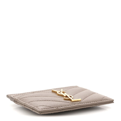 Saint Laurent Grain De Poudre Matelasse Chevron Monogram Credit Card Case Taupe 4 of 8