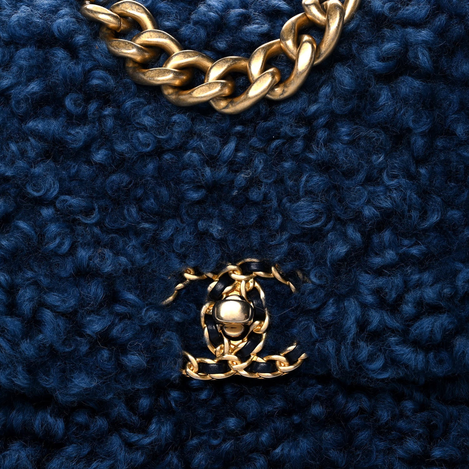 Chanel Shearling Sheepskin Large Chanel 19 Flap Blue 10 of 11