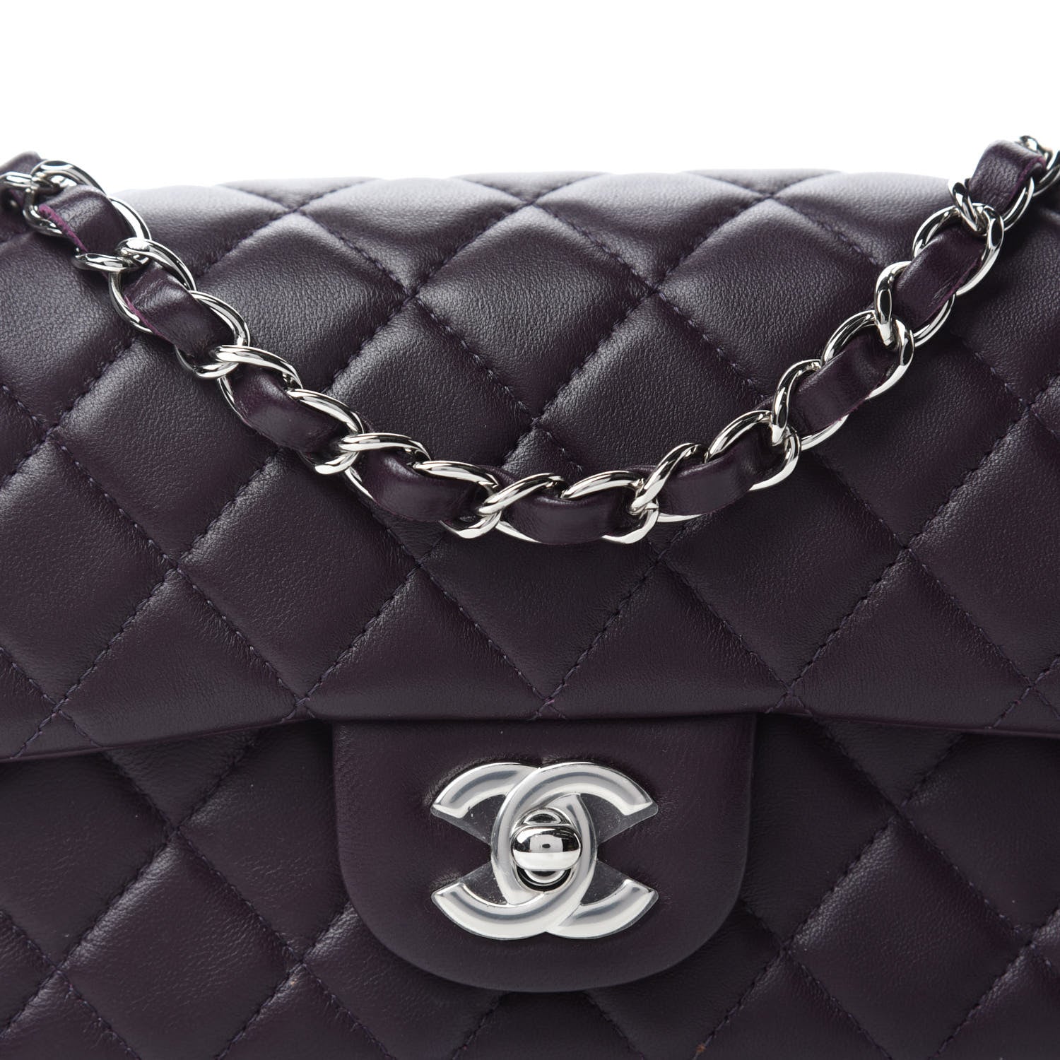 Chanel Lambskin Quilted Mini Rectangular Flap Dark Purple 10 of 11