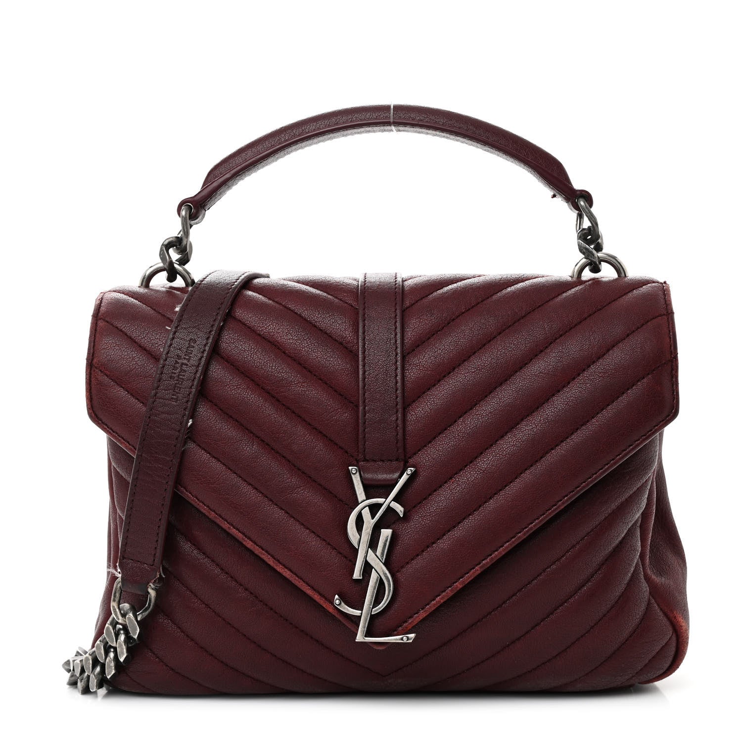 Saint Laurent Sheepskin Matelasse Chevron Monogram Medium College Bag Rouge Legion 1 of 13
