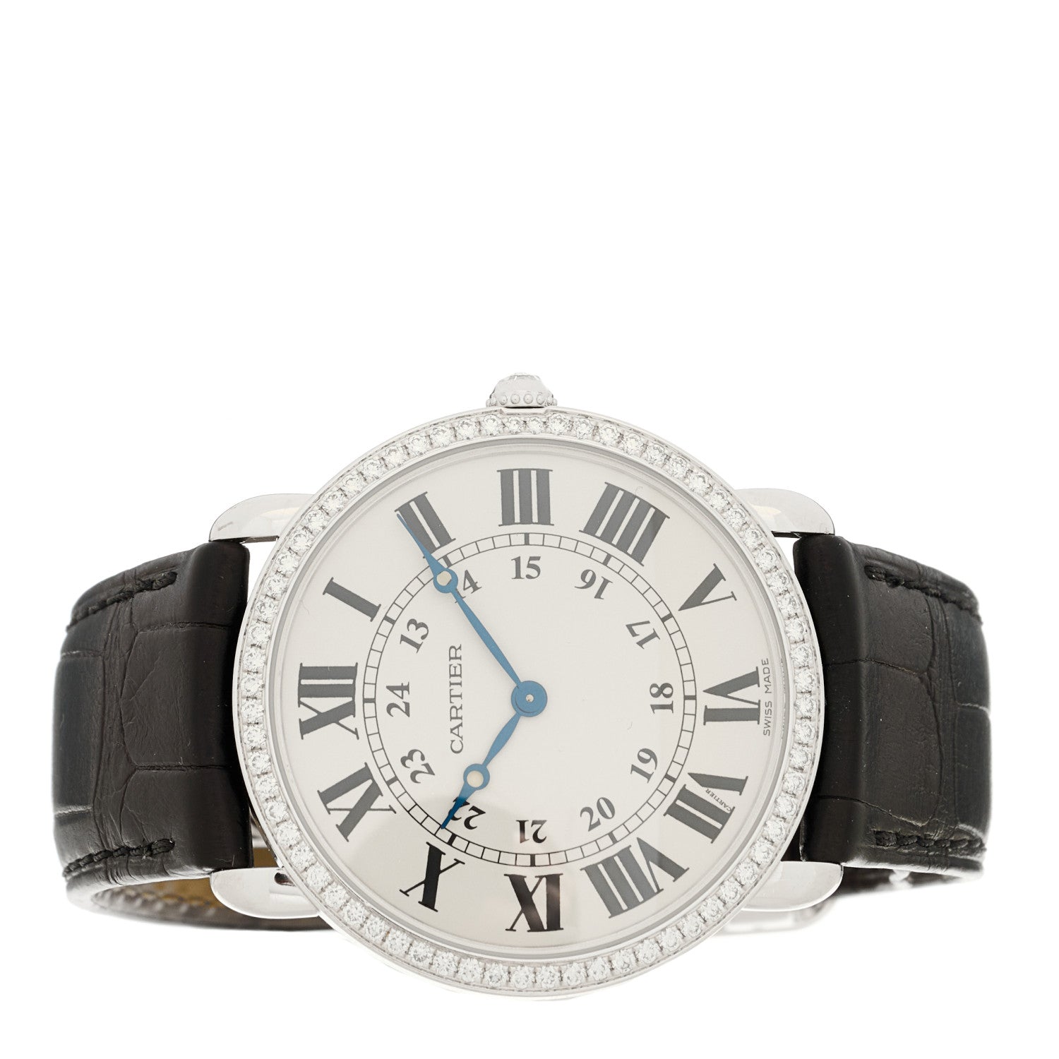 Cartier 18K White Gold Alligator Diamond Bezel 36mm Ronde Louis Manual Winding Watch 2 of 4