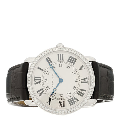 Cartier 18K White Gold Alligator Diamond Bezel 36mm Ronde Louis Manual Winding Watch 2 of 4
