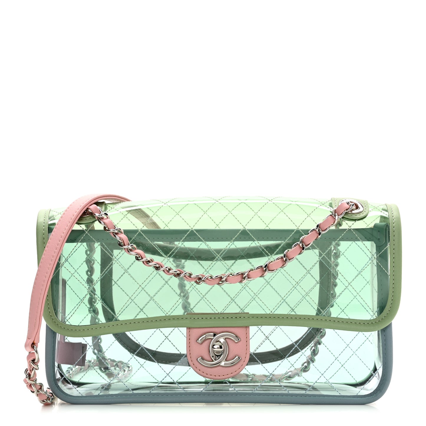 Lambskin PVC Quilted Medium Coco Splash Flap Blue Green