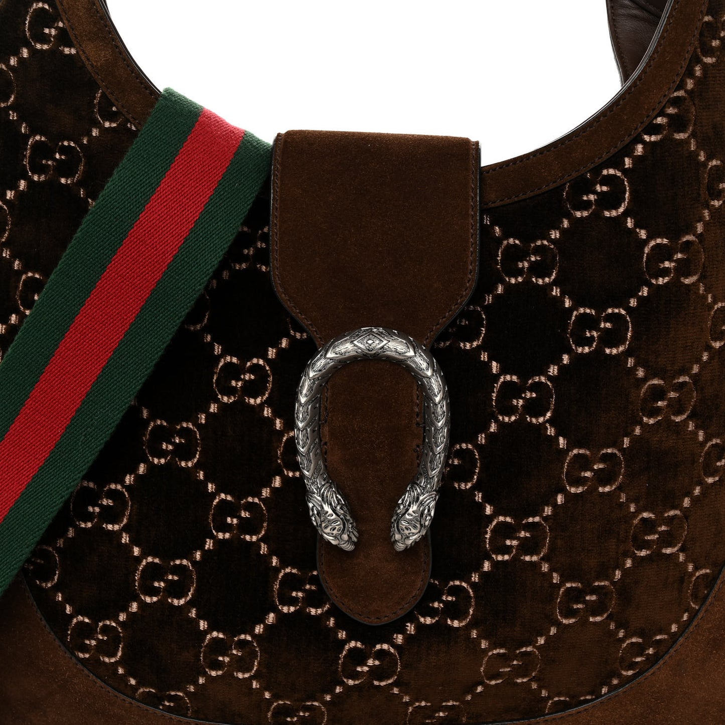 Velvet GG Monogram Web Medium Dionysus Hobo Brown