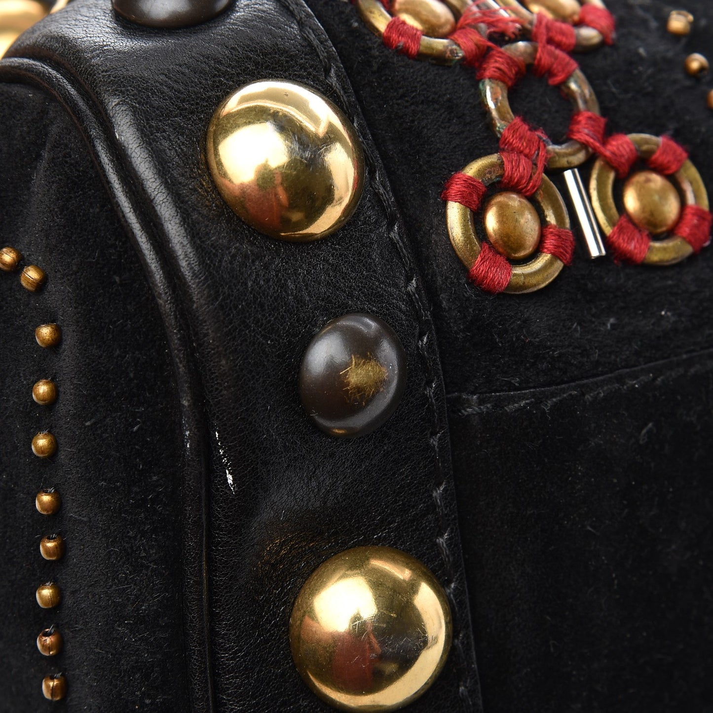 Suede Calfskin Large Babouska Studded Boston Black