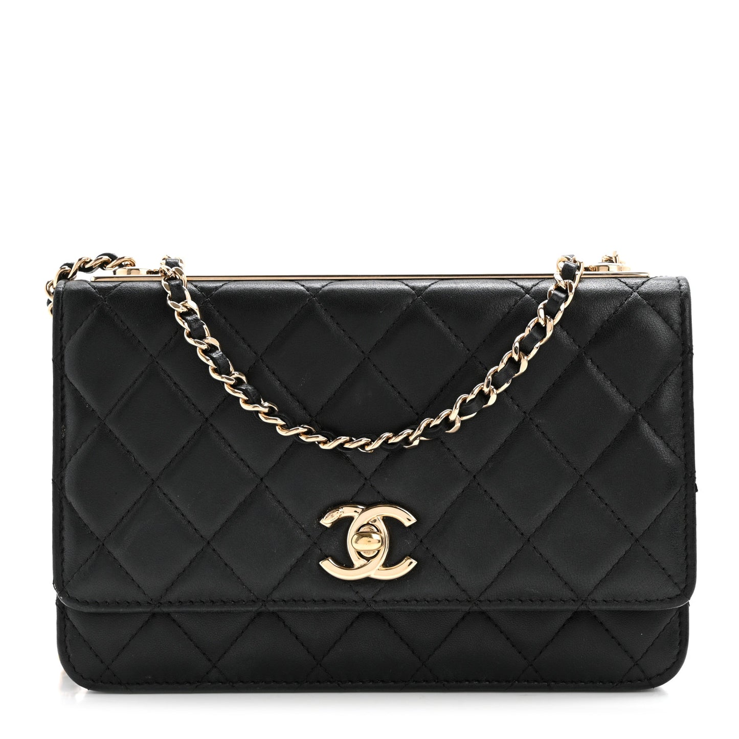 Lambskin Quilted Trendy CC Wallet On Chain WOC Black