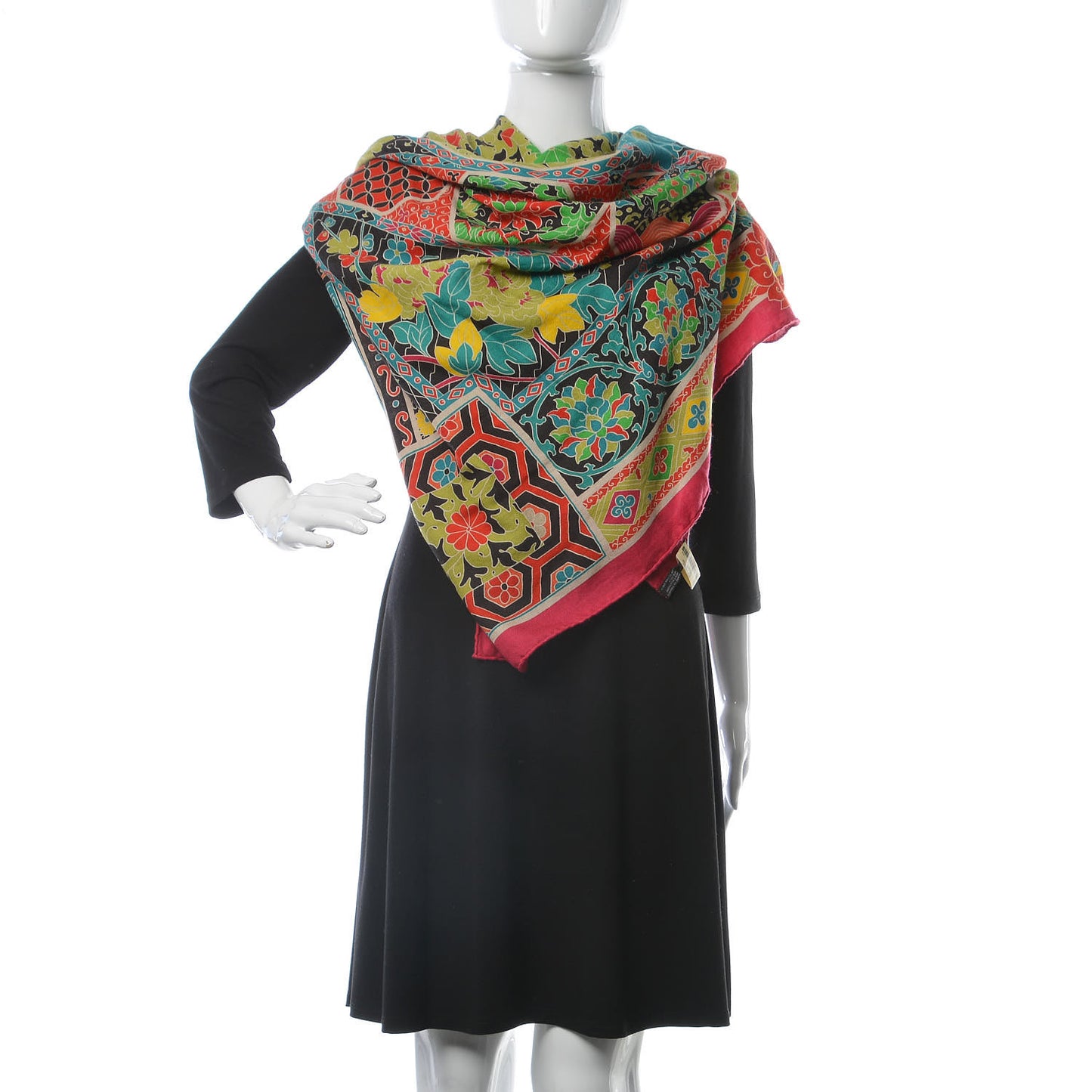 Cashmere Silk Collections Shawl 140 Fuchsia Vert Jaune