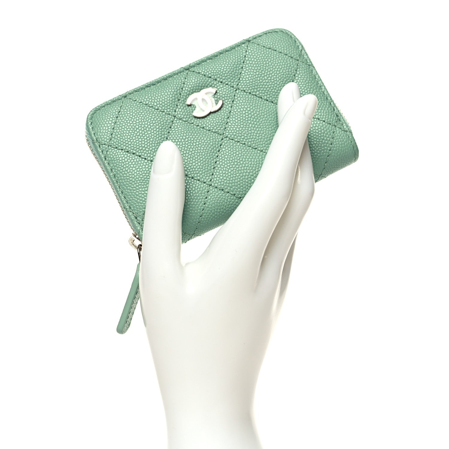Chanel Caviar Quilted Zip Around Coin Purse Wallet Light Green 2 of 9