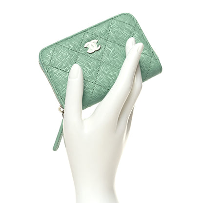 Chanel Caviar Quilted Zip Around Coin Purse Wallet Light Green 2 of 9
