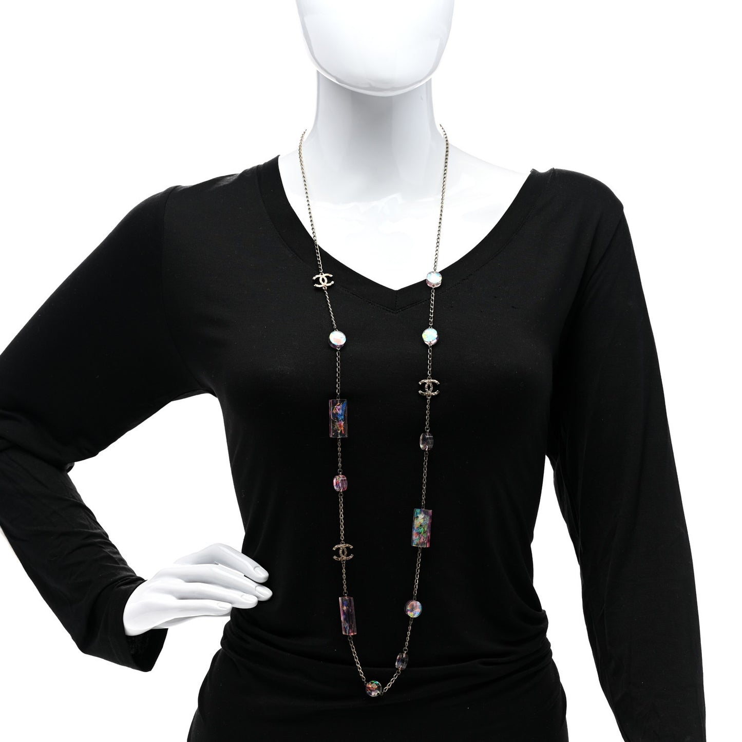Bead CC Long Necklace Gold Multicolor