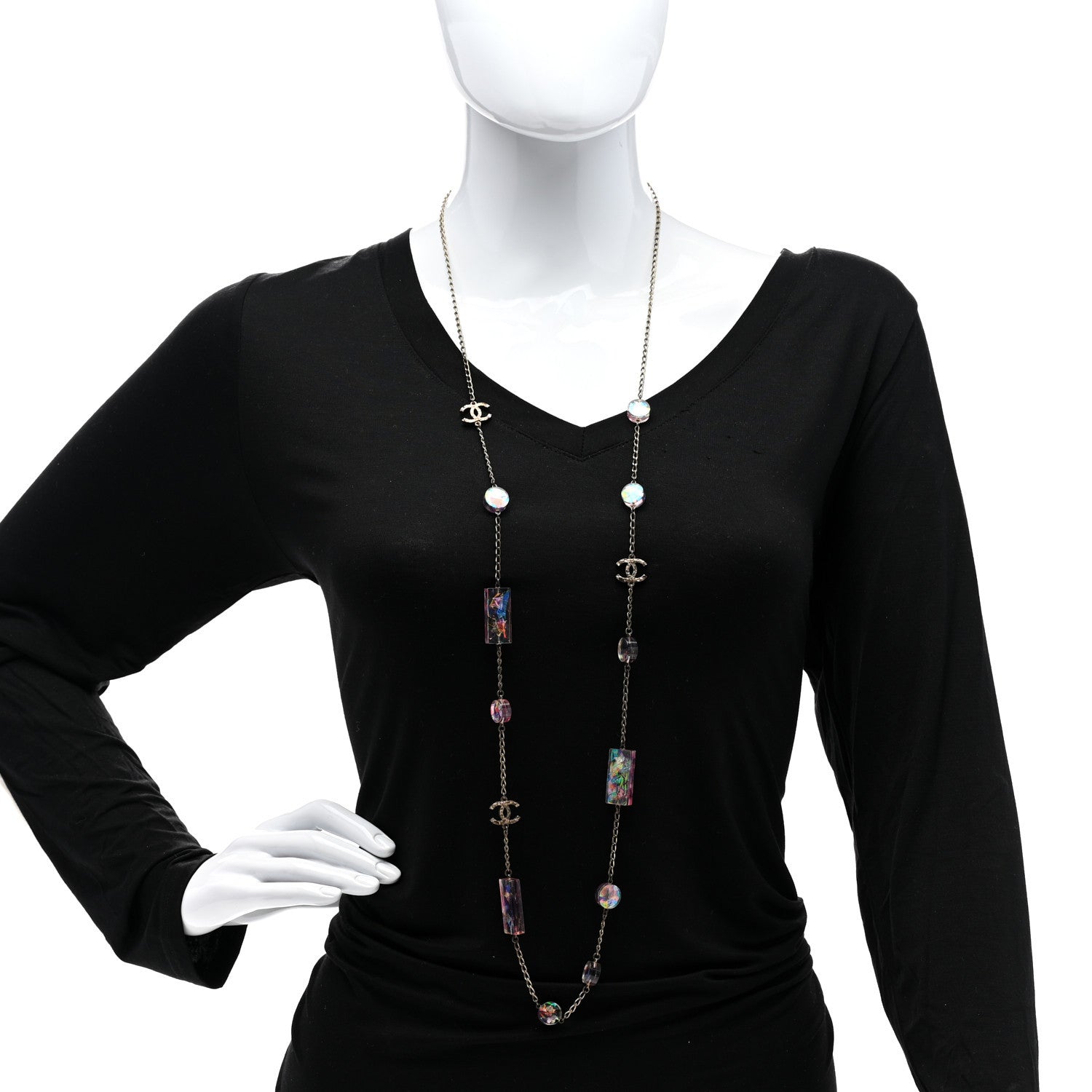 Chanel Bead CC Long Necklace Gold Multicolor 2 of 6