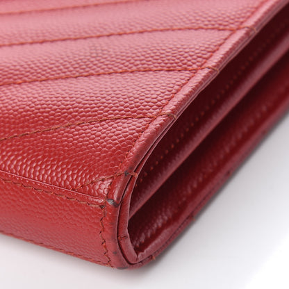 Saint Laurent Grain De Poudre Matelasse Chevron Monogram Chain Wallet New Red 12 of 14