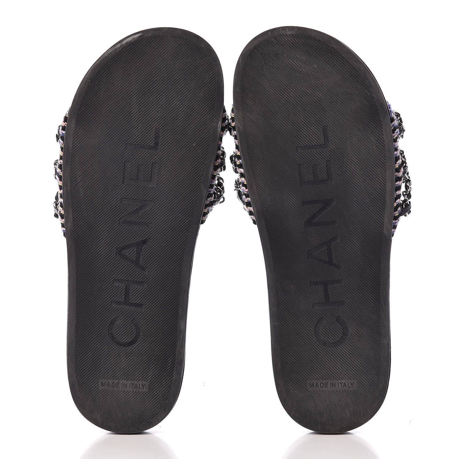 Chanel Tweed Lambskin Chain Flat Sandals 37 Black Multicolor 7 of 12