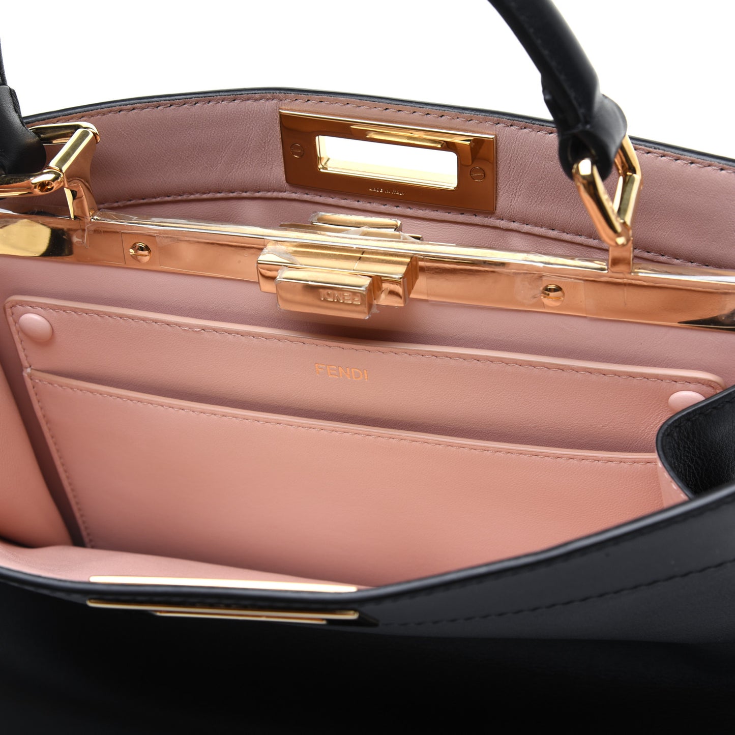 Vitello Seta Shiny Nappa Medium Peekaboo I SEE U Satchel Black Light Rose