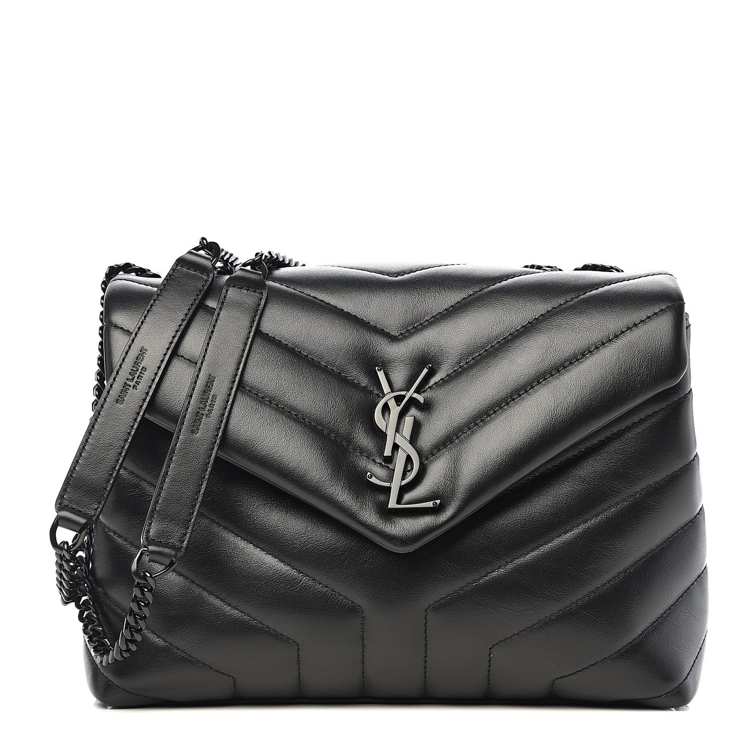 Saint Laurent Calfskin Y Quilted Monogram Small Loulou Chain Satchel Black 1 of 9