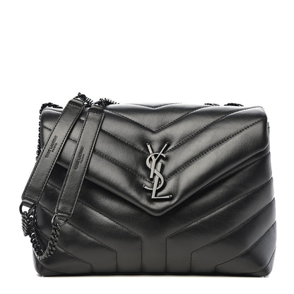 Saint Laurent Calfskin Y Quilted Monogram Small Loulou Chain Satchel Black 1 of 9