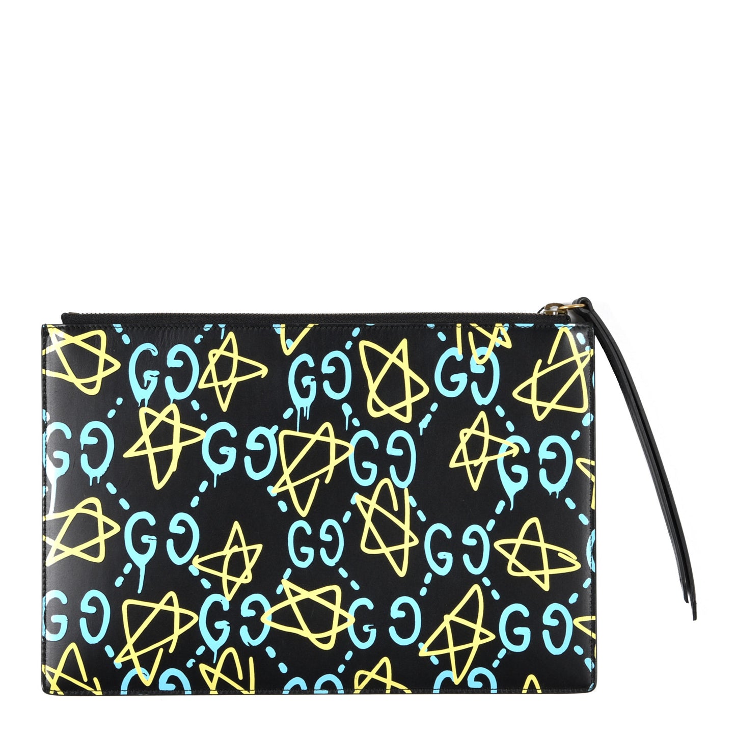 Calfskin GucciGhost Print Pouch Black New Acquamarine
