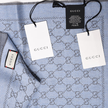 Gucci Wool Jacquard Monogram Fringe Scarf Blue 4 of 4