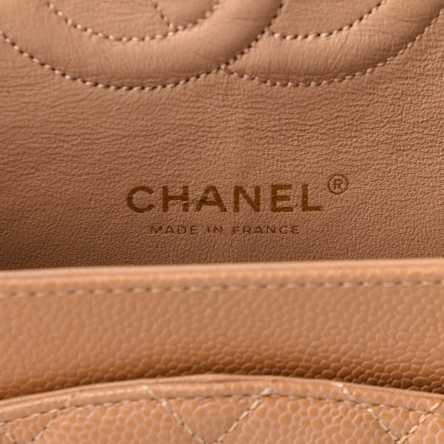 Caviar Quilted Medium Double Flap Dark Beige